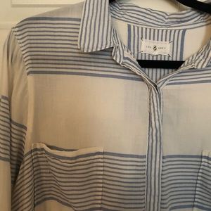 Blue and white striped button up